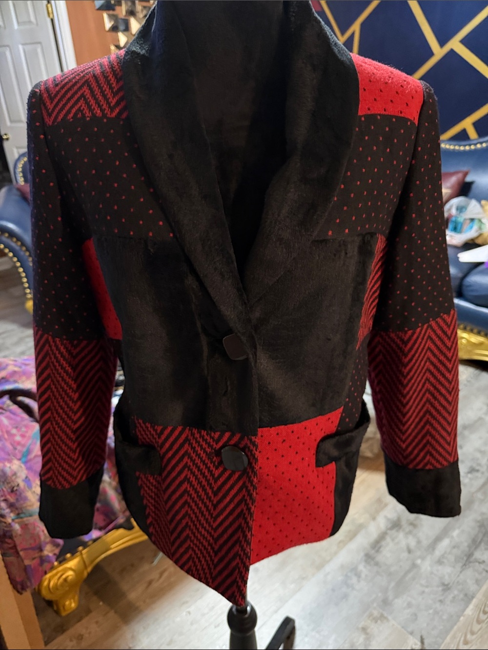 City Girls Womens Red and Black Patchwork Blazer Jacket
